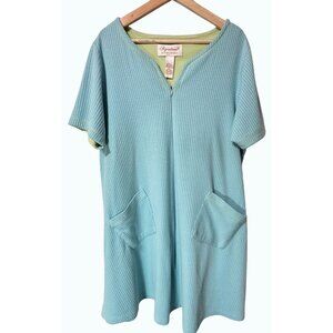Signature II By Stan Herman Blue Short Sleeve Zip-Front HouseCoat Dress Size L